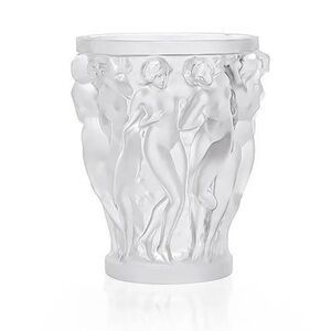 Lalique Bacchantes Small Frosted White Glass Vase with Sculpted Figures